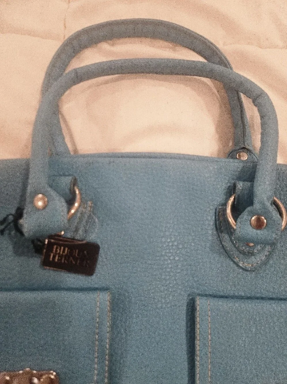 Bijou Terner Turquoise Pebbled Leather Satchel Handbag - New